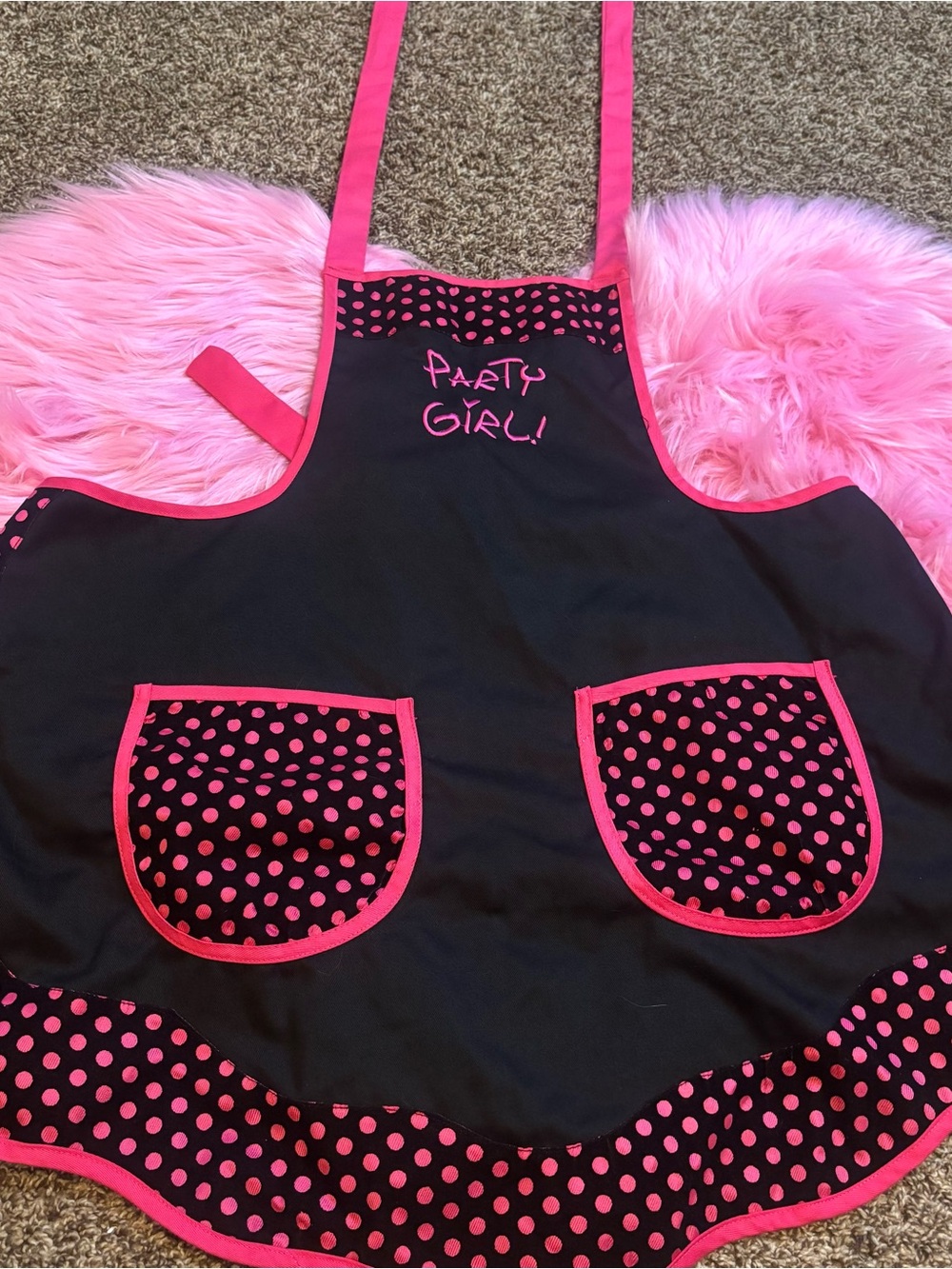 Y2K EPIC Wear Party Girl Pink Polka Dot Retro Apron Pinup Kitchen Hostess